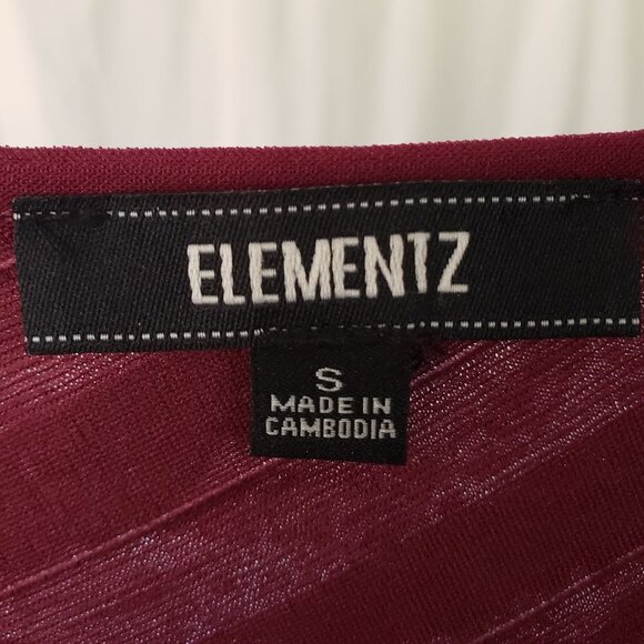 Elementz Women's Plum Ruffle Top Blouse 3/4 Sleeve Scoop Neck - S - Picture 5 of 5